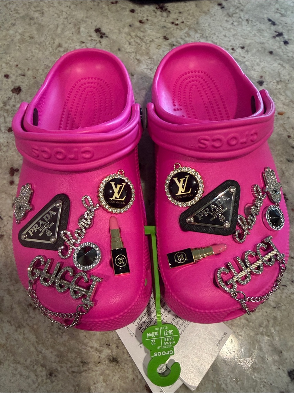 Pink Croc Clogs with Jeweled Designer inspired  Charms